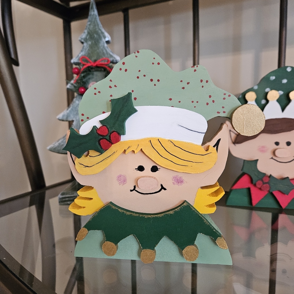 Elf Girl, Wooden Christmas/Holiday Elf Handmade 3D - Picture 8 of 9